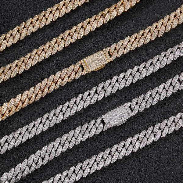 HOYON 10mm Lab Moissanite Diamond Cuban Chain Men's S Sier Plated Necklace Zircon Bracelet Hip Hop Rock Neck Collar Jewelry