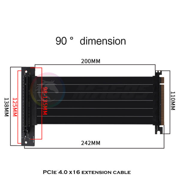 PCIE 4.0 X16 Riser Cable Video Card Extension Shielded Flexible 90° Mounting GPU Express Lossless Black/White