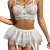 Lilosy Sexy Push Up Garter Skirt Strappy Lingerie Set