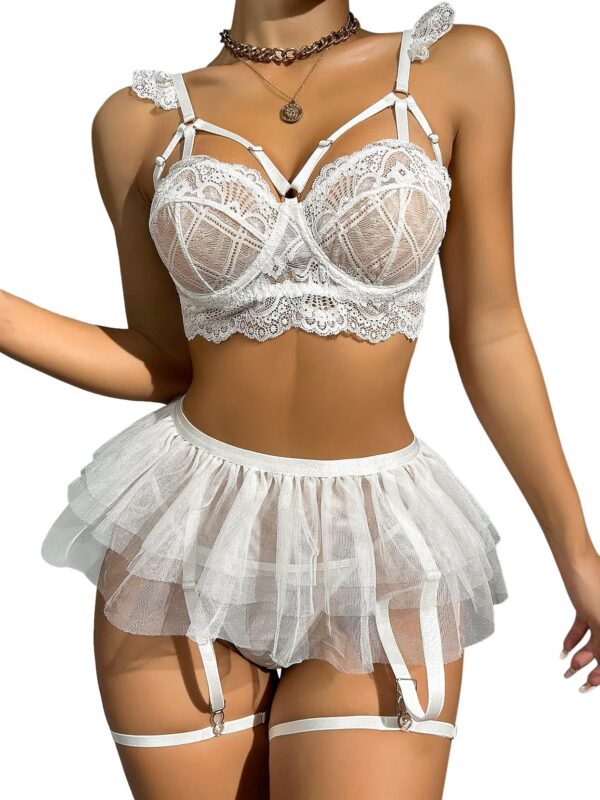 Lilosy Sexy Push Up Garter Skirt Strappy Lingerie Set