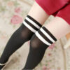 Women Socks Women's Fake Knee High Tights Spring Autumn Black White Stripes Patchwork Pantyhose Sexy Female Cosplay Party Silk Stockings