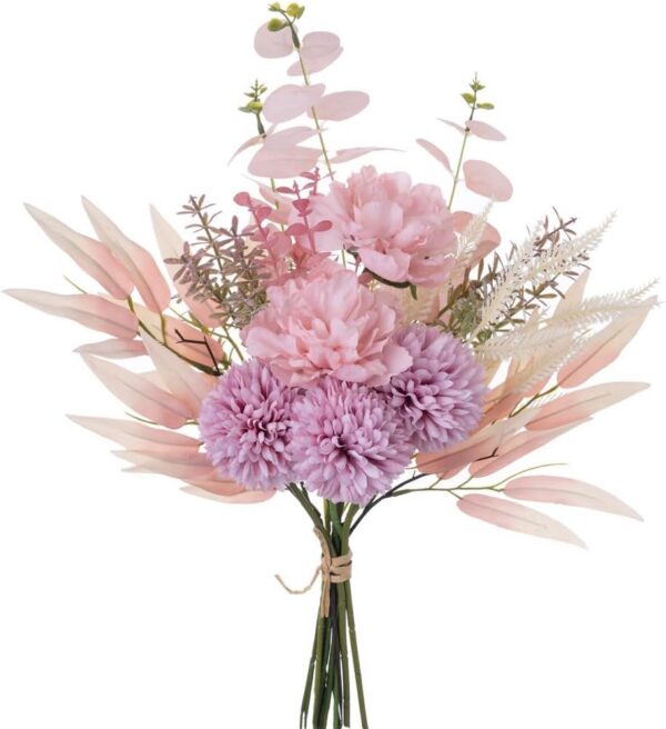 KIRIFLY Artificial Fake Flowers Plants Silk Flower Arrangements Wedding Bouquets Decorations Plastic Floral Table Centerpieces for Home Kitchen Garden Party Décor (Purple White)