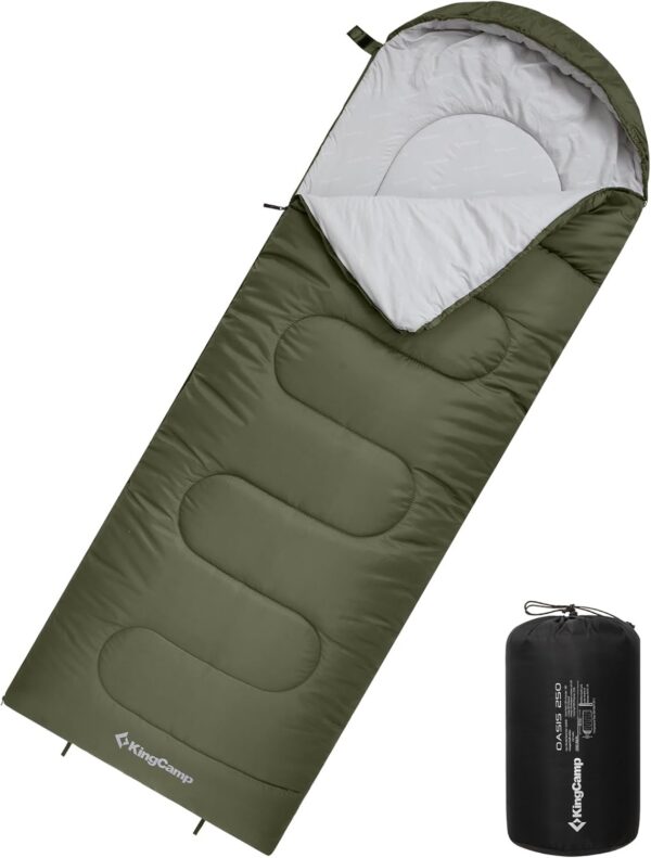 8636cbf75ce1cd25 KingCamp Oasis Schlafsack, 3 Jahreszeiten, warm, bequem, leicht, tragbar, mit Kapuze, für drinnen und draußen, Camping, Wandern
