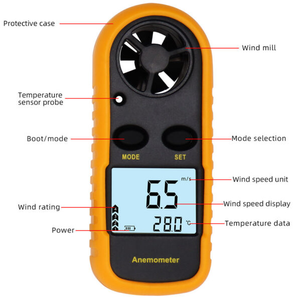 Digital Anemometer 0-30m/s Wind Speed Meter Mini Air Velocity Airw -10°C ~ 45°C Temperature Tester with LCD Backlight