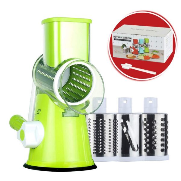 Rotary Cheese Grater Shredder Chopper Round Tumbling Box Mandoline Slicer Nut Gr