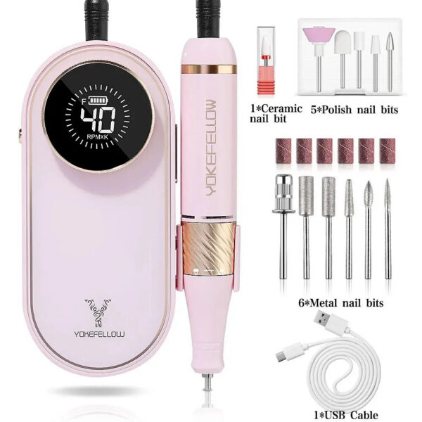 YOKEFELLOW 40000RPM Rechargeable Nail Drill Machine With HD Display Upgrade Electric Nail File With Cutter Nail Art Salon Tools