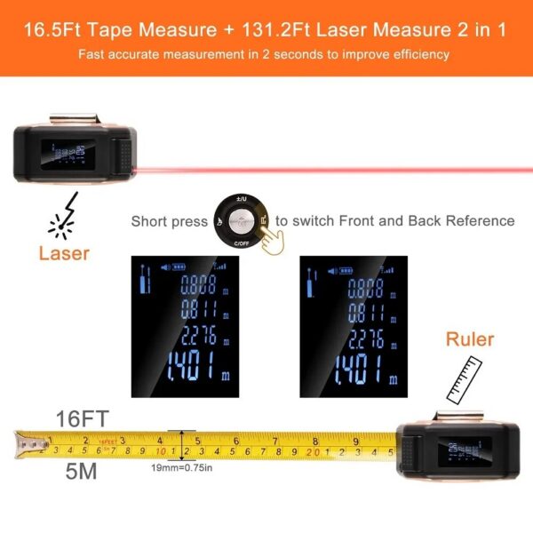 863f9c9ab1a3b2ad 3 In 1 Laser 40 60 M Measurement With Backlit Display Rangefinder Scale Area / Distance Rechargeable