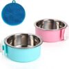 864d19cfbd80b693 Crate Dog Cat Bowls, Removable Stainless Steel Hanging Pet Cage Bowls for Kennel, Water Food Feeder Bowls Cage Coop Cup for Cats, Dogs, Rabbits and Small Animals (Small, Pink)