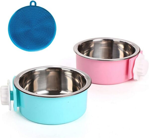 864d19cfbd80b693 Crate Dog Cat Bowls, Removable Stainless Steel Hanging Pet Cage Bowls for Kennel, Water Food Feeder Bowls Cage Coop Cup for Cats, Dogs, Rabbits and Small Animals (Small, Pink)