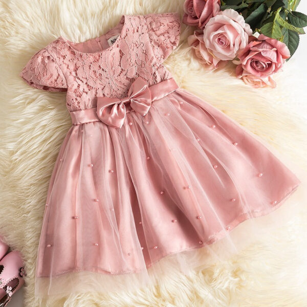 1-5Y Baby Girls Dress for Wedding Party Pink Birthday Princess Dresses Kids Bridesmaids Elegant Gown Cute Girl Bow Vestidos