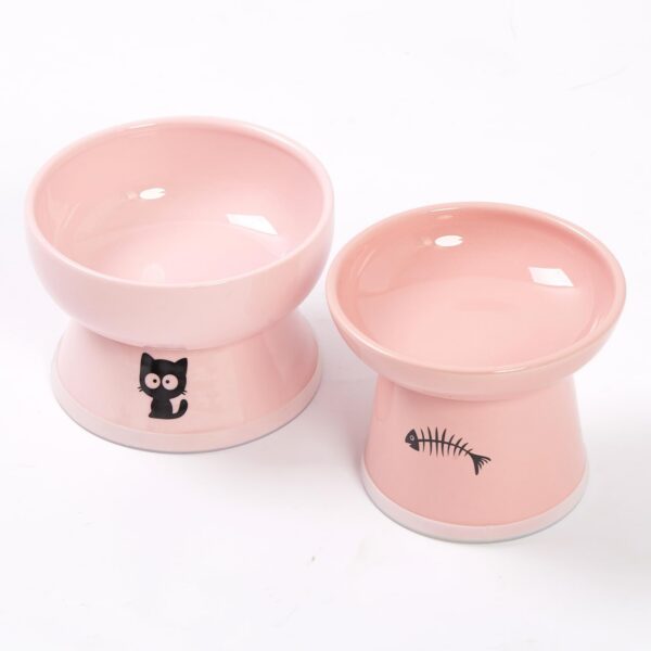 867572523e6264c4 FOREYY Raised Cat Food and Water Bowl Set, Whisker Friendly Elevated Ceramic Cats Feeder Bowls with Anti Slip Ring, Anti-Vomiting Shallow High Porcelain Pet Kitten Dish, Dishwasher Safe(White)