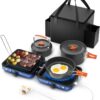 86788f84ba73e428 Hisencn Portable Camping Stove, 2 Burner Foldable Camp Stove, 20000 BTU Folding Gas Stove, Portable Propane Stove with Carry Bag, Adjustable Burners & Piezo Ignition, Includes Frying Pan, Kettle, Pot