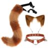QinRuan Cat Ears and Wolf Fox Animal Tail Cosplay Costume Faux Fur Hair Clip Headdress Halloween Leather Neck Chocker Set (3-Blackwhite)