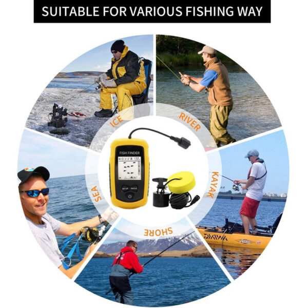 100M Portable Fish Finders 45 degrees Sonar Coverage Echo Sounder Alarm Transducer Lake Sea Fishing