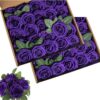86f659f519a554dc Artificial Flower Foam Purple Rose 50pcs Real Looking Fake Rose with Stems Leaves for Home Decoration Party Garden Centerpieces DIY Wedding Bouquets(Purple)