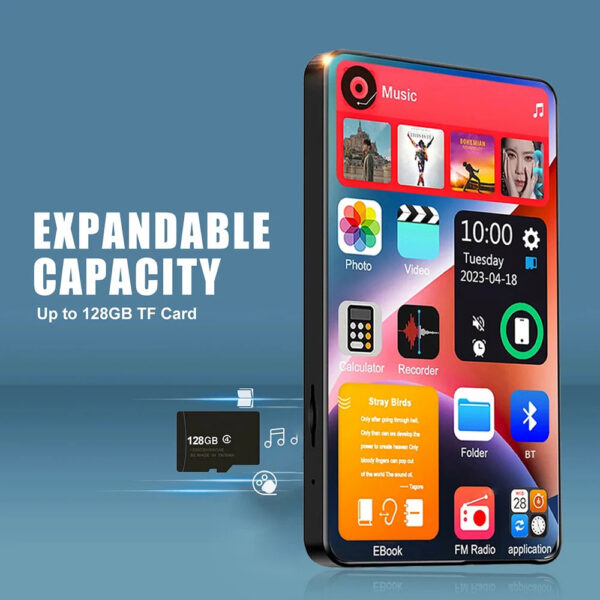 87022c1829b6d6a0 HD MP3 MP4 PlayerFull Touch ScreenBluetooth 5.2 Walkman16GBBuilt-in SpeakerMusic PlayerFM RadioRecordingEbook