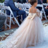 BABYONLINE Long Sleeve Flower Girl Dresses For Wedding Guest Kids Bridesmaid With Bow White Ivory Lace Tulle First Communion