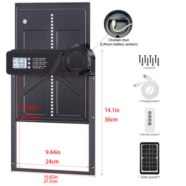 Auto Coop Automatic Solar Powered USB Charging Chicken Door 4 Modes with Timer & Light Senso