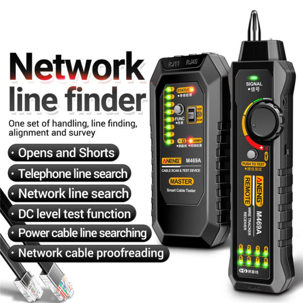 87532ea433e0626a ANENG M469A RJ45 RJ11 LAN Cable Finder Tester Anti-Interference Testing Instrument Network Repair
