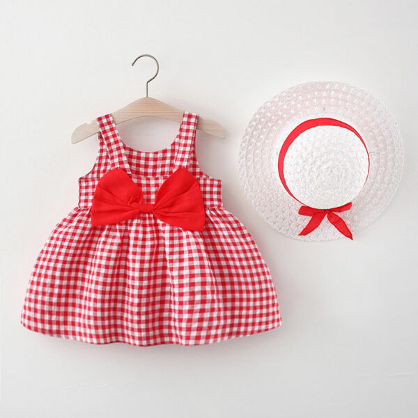 8761732ba853acc3 2Pcs/Set Summer Baby Girl Dress Sweet Bowknot Plaid Children Clothes Lovely Thin Soft Clothing For Kids Toddlers Party Dresses