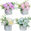 XONOR Artificial Flowers - Set of 4 Mini Fake Potted Silk Daisy Flowers for Home Decor Wedding Office Tabletop Decoration