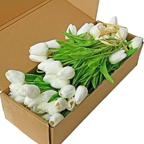 Mandy's 20pcs Red Artificial Tulip Silk Fake Flowers 13.5" for Mother's Day Easter Valentine’s Day Gifts in Bulk Home Kitchen Wedding Decorations