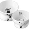 Y YHY Raised Cat Food Bowl Set, Ceramic, Tilted Elevated Bowls, 2 Bowls, 3.6 in & 3 in, White