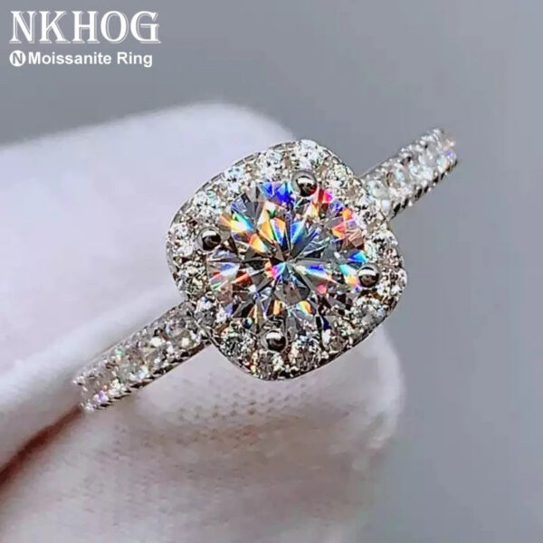 Real Moissanite Sterling Sier Ring For Women Square Round 1CT 2CT 3CT Brilliant Diamond Finger Band Wedding Jewelry Gift