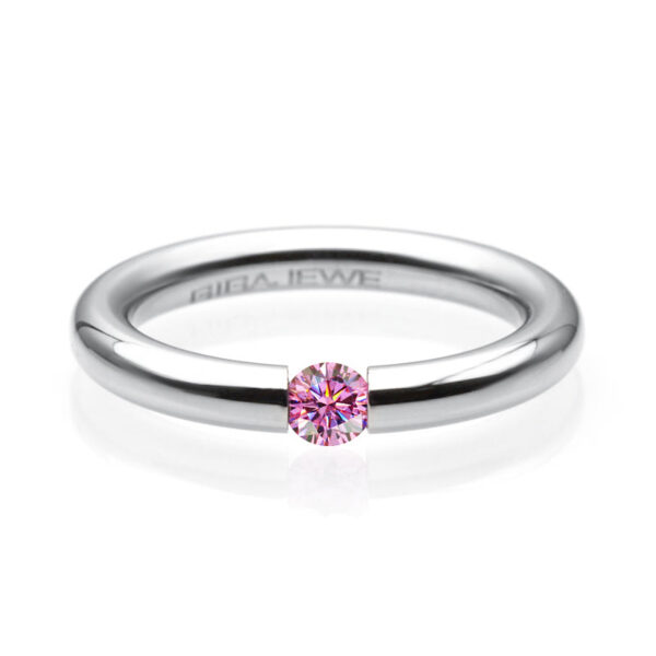 879cce2959a464bc GIGEWE Moissanite 0.3ct 4mm Round Cut Nova Blue/Pink White Titanium Steel Ring Diamond Test Passed Fashion Claw Setting Gift