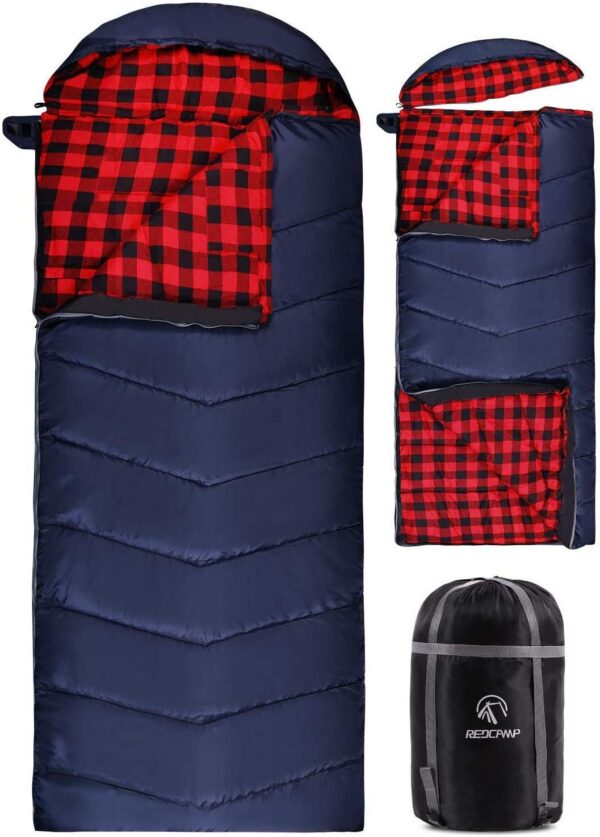 REDCAMP Cotton Flannel Sleeping Bags for Camping, 3-Season Warm and Comfortable Adult Sleeping Bag, Envelope with 2/3/4lbs Filling