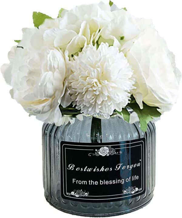 87cc6ff86e1152c1 Fake Peony Flowers in Ceramic Vase,Faux Hydrangea Flower Arrangements for Home Decor Artificial Flowers with Vase