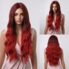 HAIRCUBE Long Brown Curly Wavy Women Middle Part Synthetic Wig for Any Ocn Heat Resistant Fake Hair