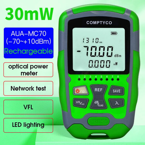 Rechargeable Fiber Tester 4 in 1 Mini Optical Power Meter -70~+10dBm & Visual Fault Locator & Rj45 Network Test & LED Lighting