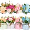 XONOR Artificial Flowers - Set of 4 Mini Fake Potted Silk Daisy Flowers for Home Decor Wedding Office Tabletop Decoration