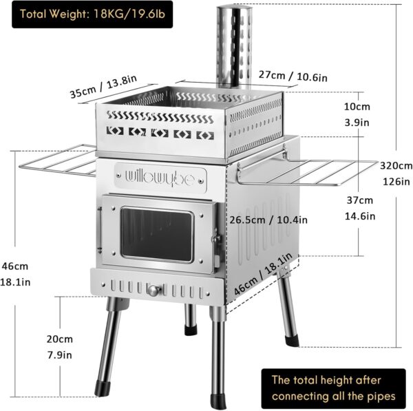 WillowyBe Outdoor Sauna Hot Tent Stove, Rocket Stove Heater, Portable Camping Wood Stove for Dry Sauna, Cooking for Husband and Friends