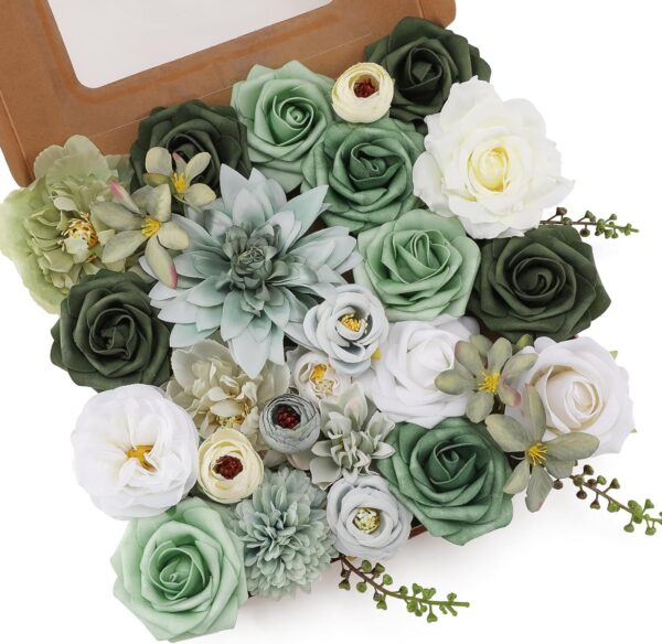 87f8654a4e25babe Floweroyal Artificial Flowers Combo Dusty Blue Flowers Mix Silk Flowers Dahlia Roses with Stems for DIY Wedding Bridal Bouquets, Baby Shower, Floral Arrangement, Table Centerpieces, Home Decorations.