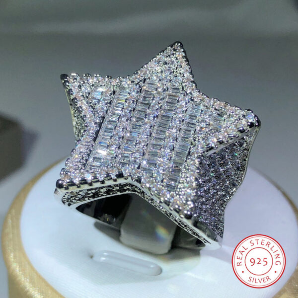 Sier Star Diamond For Man/women Solid White /Yellow Gold Rings Shine Hiphop Jewlery Gifts