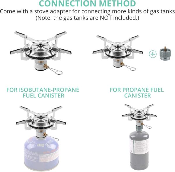 HOMGEN Portable Gas Stove | Mini Camping Gas Cooker with Butane/Propane Adapters and Storage Bag | Compact Camping Stove Gas Burner for Backpacking, Hiking & Outdoor Cooking