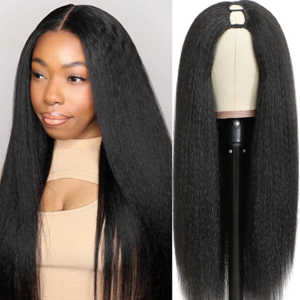 8820119bfcffde55 Kinky U 10-30 Inch V Part Yaki Straight Synthetic Hair Wig For Women Daily Use Glueless Full hine Made Wigs