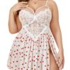 Avidlove Plus Size Lingerie Lace Babydoll Womens Strap Chemise Nightgown V Neck Nighty Mesh Sleepwear Side Slit Nightdress