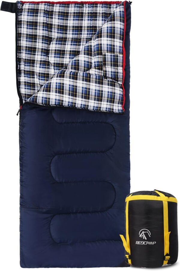 REDCAMP Cotton Flannel Sleeping Bags for Camping, 3-Season Warm and Comfortable Adult Sleeping Bag, Envelope with 2/3/4lbs Filling