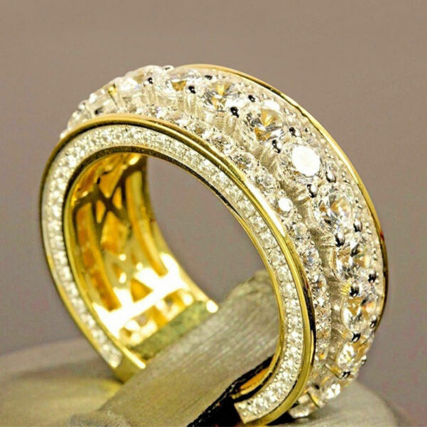 Pure 14k Color Gold Full Diamond Round Ring for Women Men Wedding Engagement Party Accessories Gift Jewelry Rings