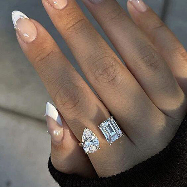 885c500145b94f99 Hot New Sterling Sier Pear Cut Emerald cut Simulated Diamond Wedding Party Vintage Open Ring Fine Jewelry Christmas Gifts