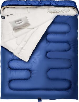886621b67f1401d4 Double Sleeping Bag with Pillow for Adults - Queen Size Two Person Sleeping Bag - 3 Season Cold Weather Camping Sleeping Bag
