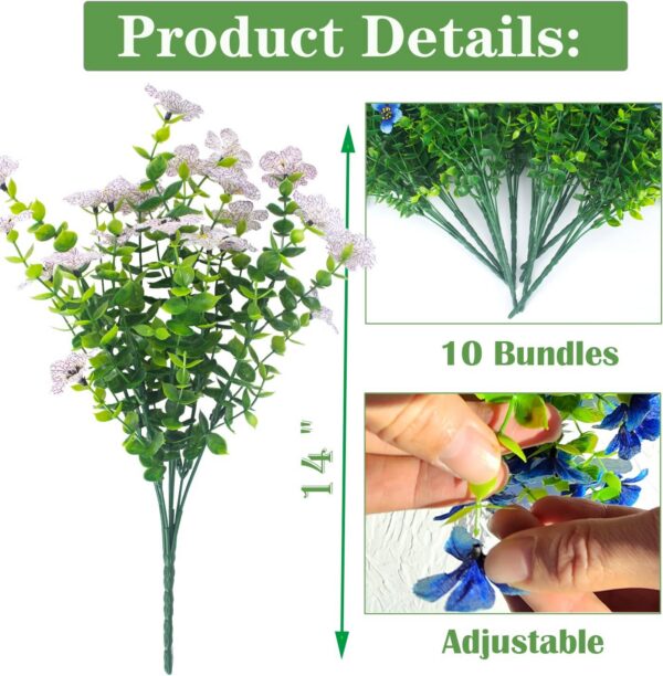886eae74bb131350 Grunyia 10 Bundles Artificial Flowers Outdoor UV Resistant Fake Flowers No Fade Faux Plants Garden Porch Window Box Decorating (White)
