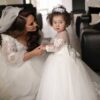 BABYONLINE Long Sleeve White Ivory Flower Girl Dresses for Wedding Guest Child Kids Bridesmaid Lace Floral Tulle Skirt Ball Gown