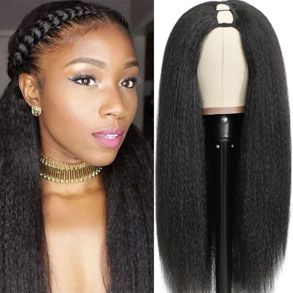 8890aec66256a4df Kinky U 10-30 Inch V Part Yaki Straight Synthetic Hair Wig For Women Daily Use Glueless Full hine Made Wigs