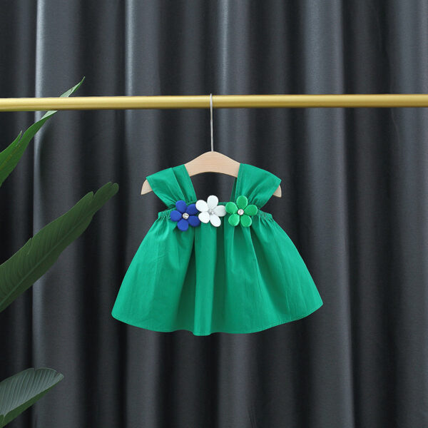Summer Sweet Baby Girl Sleeveless Dresses Flowers Simple Solid Color Newborn Children Clothes Toddlers Thin Cotton Kids Costume
