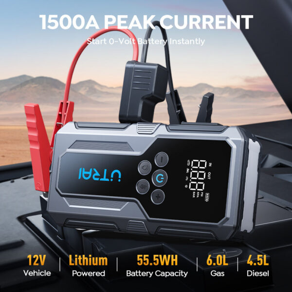 UTRAI 1500A Jump Power Bank Portable 150PSI Air Pump Battery Emergency Boosters Starting Device Car Starter 2024
