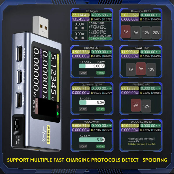 88a61c75d39ce4a9 FNB58 USB Tester Voltmeter Ammeter TYPE-C Fast Charge Detection Trigger Capacity Ripple Measurement